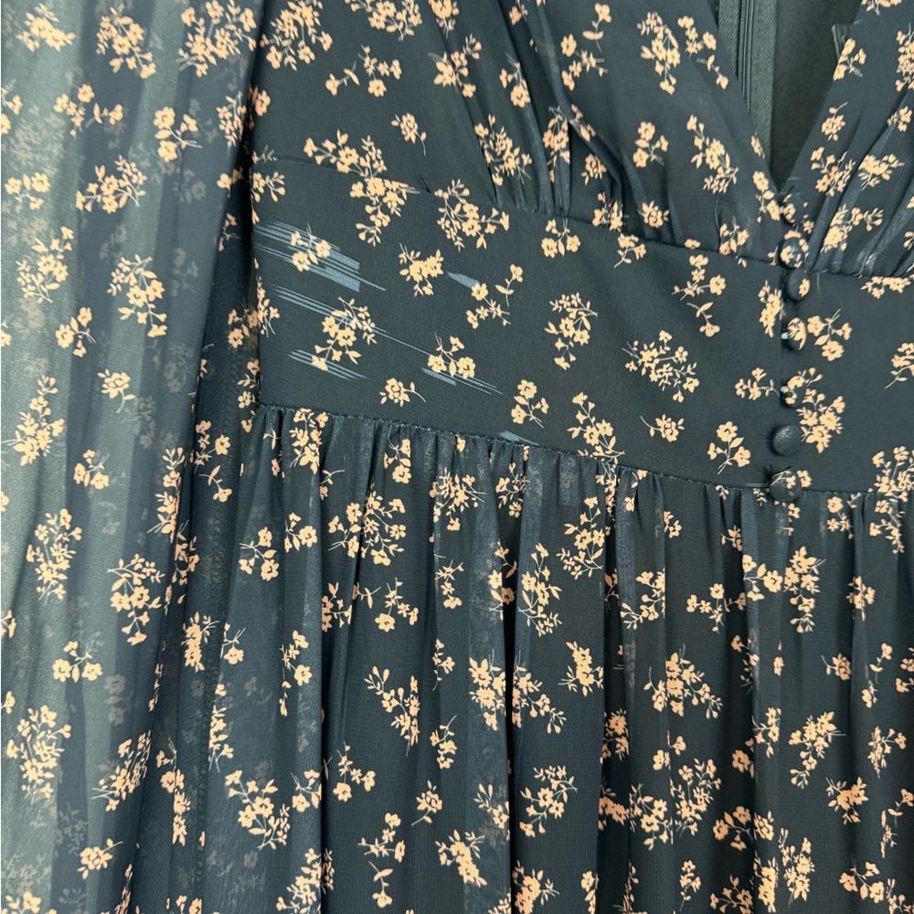 Mac Duggal Black Floral Long Sleeve Chiffon A-Line Gown Sz 2 NEW - Picture 7 of 14